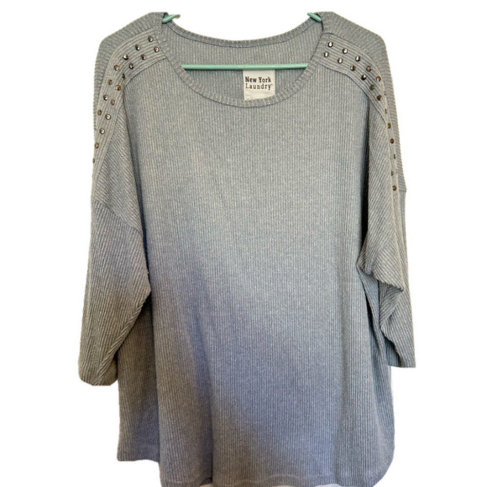 Women’s New York Laundry XL Blue-Gray Sweater with Metallic Studs